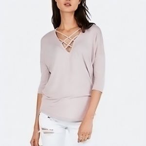 Express One Eleven Pink 3/4 Sleeve Cross Front V-Neck Tee | XS